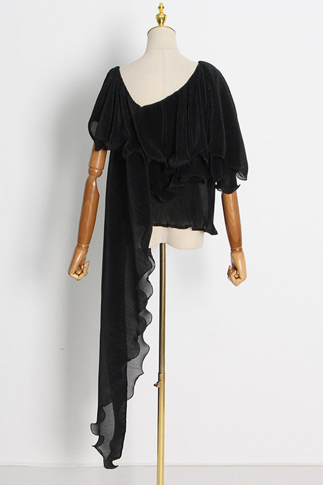 Ruffled Asymmetrical Hem Top & Pants Set