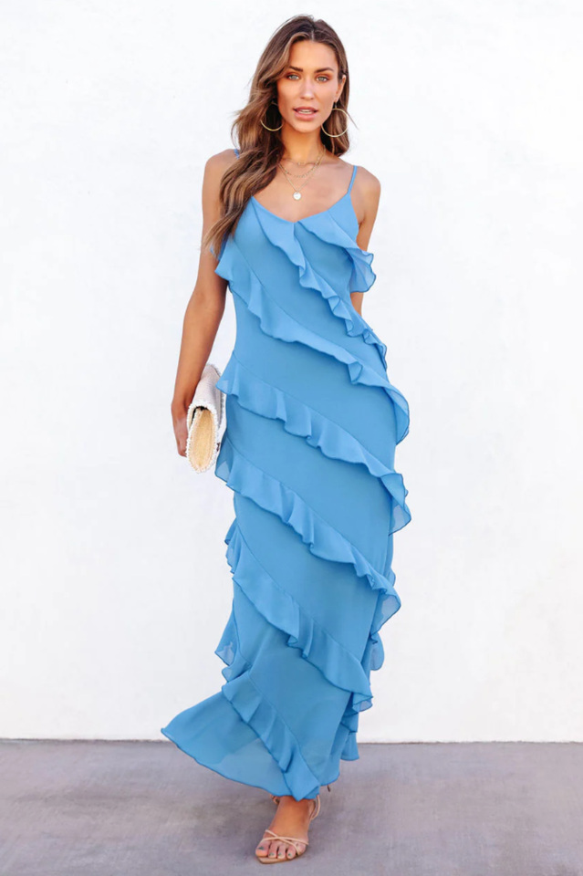 inostorâ„?Sexy Backless Halter U Neck Wave Slim Side Slit Dresses