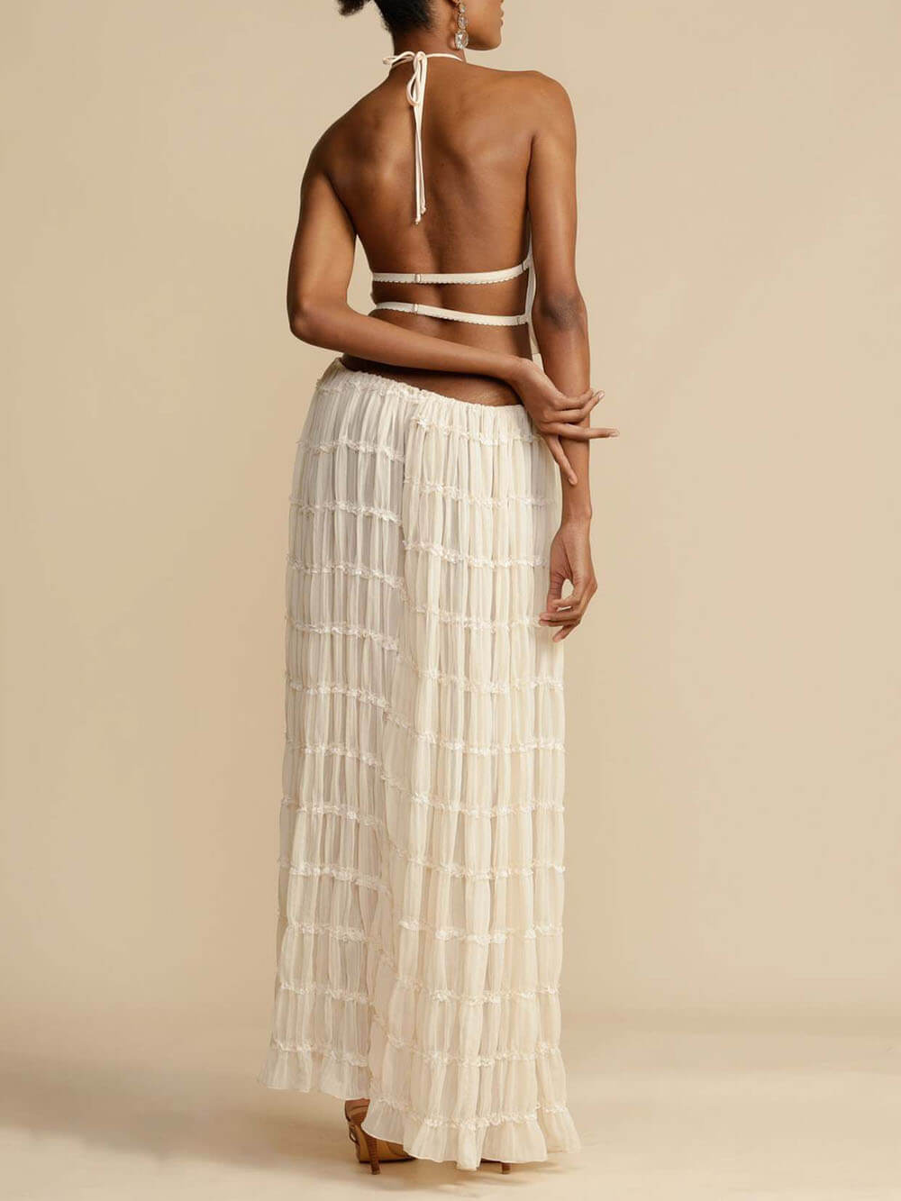inostorâ„?Charm Pleated Drawstring Waist Tiered Maxi Skirt