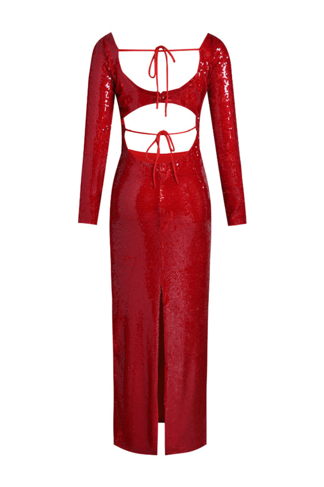 Sequin Embroidered Cut Out Maxi Dress