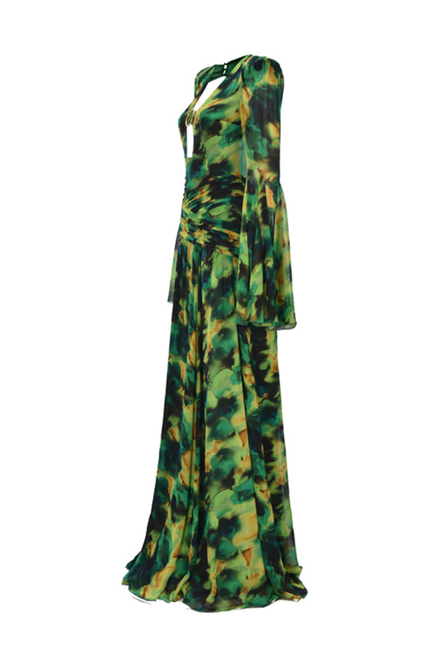 Bell Sleeve Printed Gown