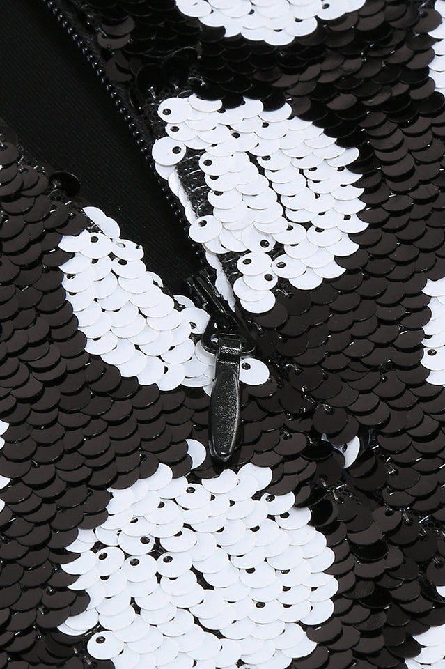 Feather Trim Polka Dot Sequin Dress