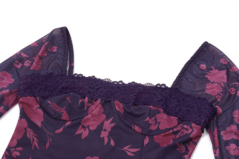 Floral Sheer Sleeves Romantic Cocktail Dress
