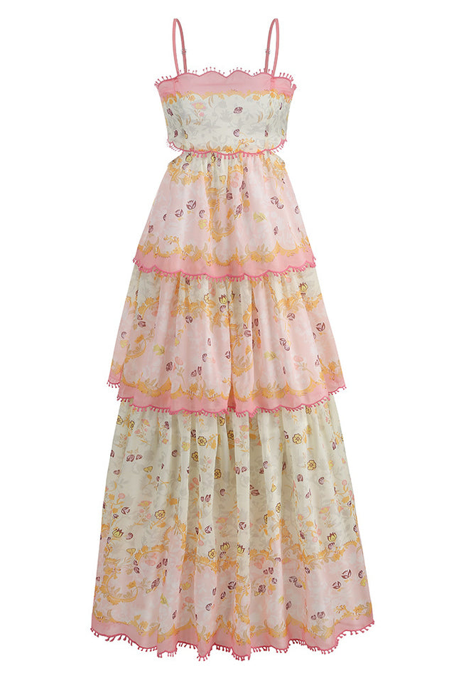 Floral Cami Tiered Ruffle Hem Dress
