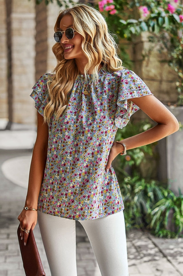 Floral Flutter Sleeve Top