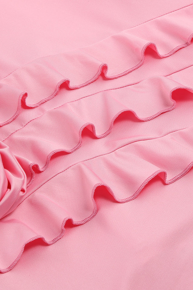 Rose-Detail Ruffled Mini Dress