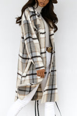 Fashion Street Plaid Patchwork Turndown Collar Outerwear