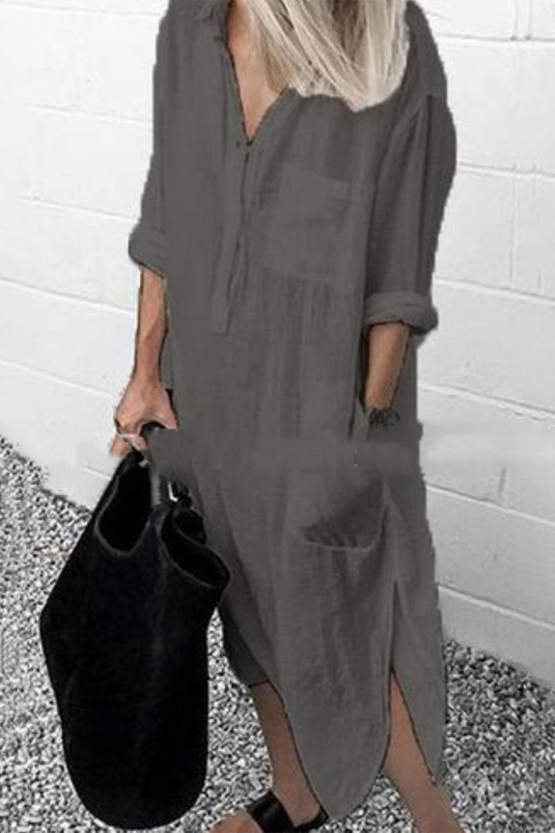 Fashion Street Solid Turndown Collar Shirt Dress Dresses