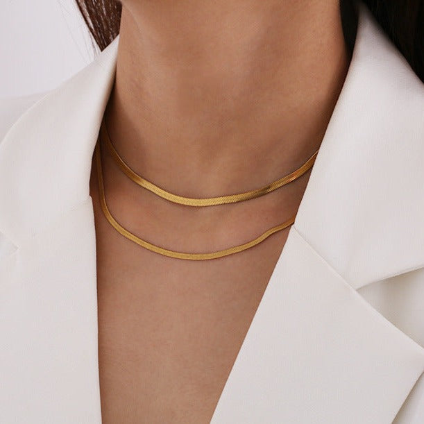 Double Golden Snake Blade Style Necklace