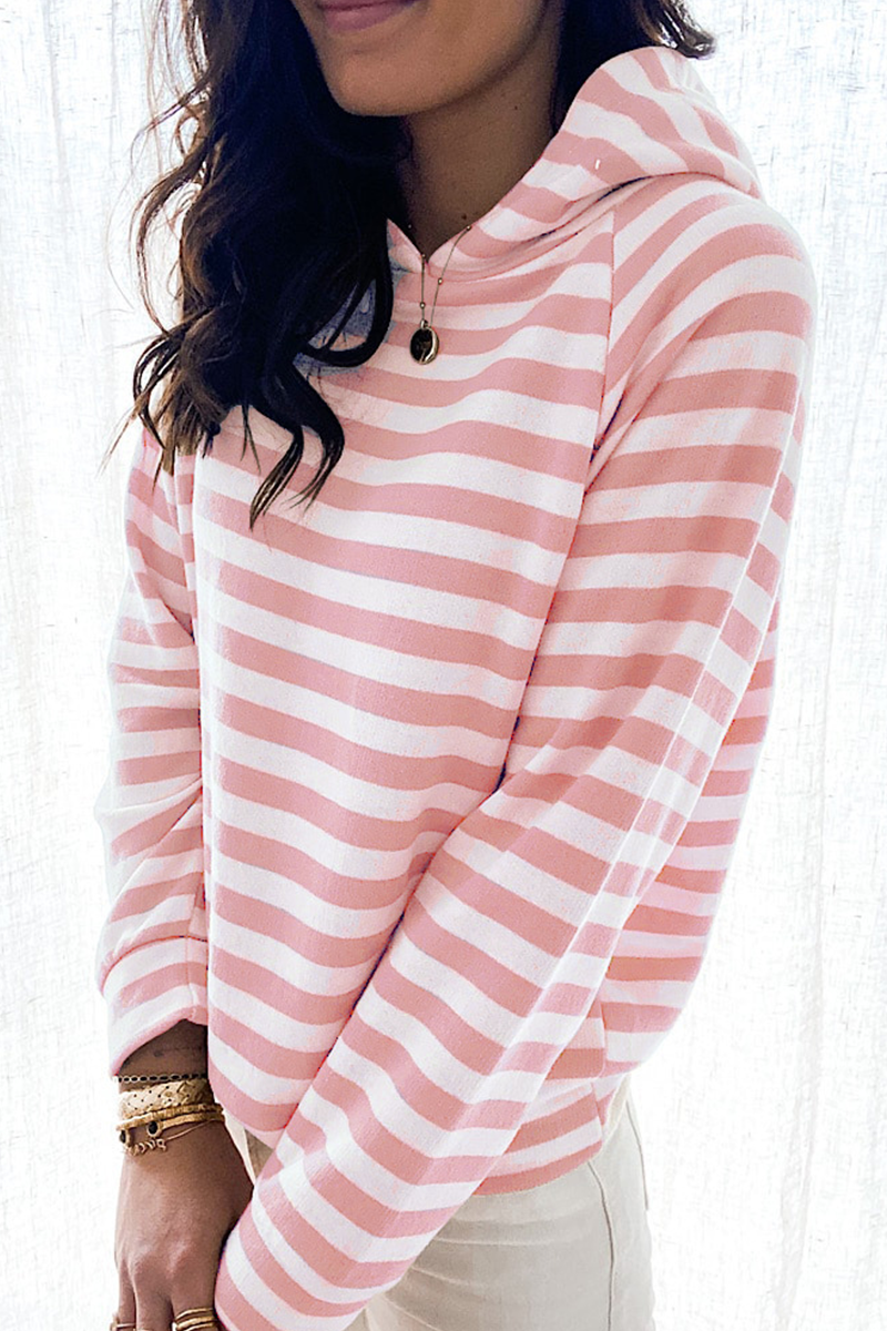 Casual Striped Patchwork Hooded Collar Tops(3 Colors)