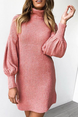 Casual Solid Patchwork Half A Turtleneck Straight Dresses