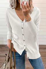 Casual Solid Patchwork Buckle V Neck Tops Sweater(12 Colors)