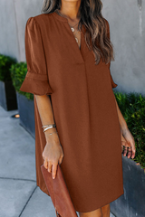 Casual Solid Split Joint V Neck Straight Dresses