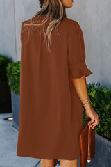 Casual Solid Split Joint V Neck Straight Dresses