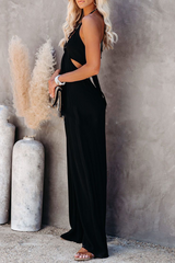 Sexy Solid Split Joint Halter Loose Jumpsuits