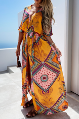 Casual Print Patchwork V Neck Irregular Dress Dresses