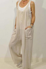 Casual Solid Patchwork U Neck Loose Jumpsuits