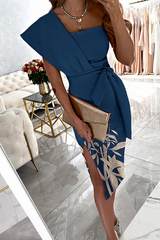 Casual Print Patchwork One Shoulder Pencil Skirt Dresses(4 Colors)