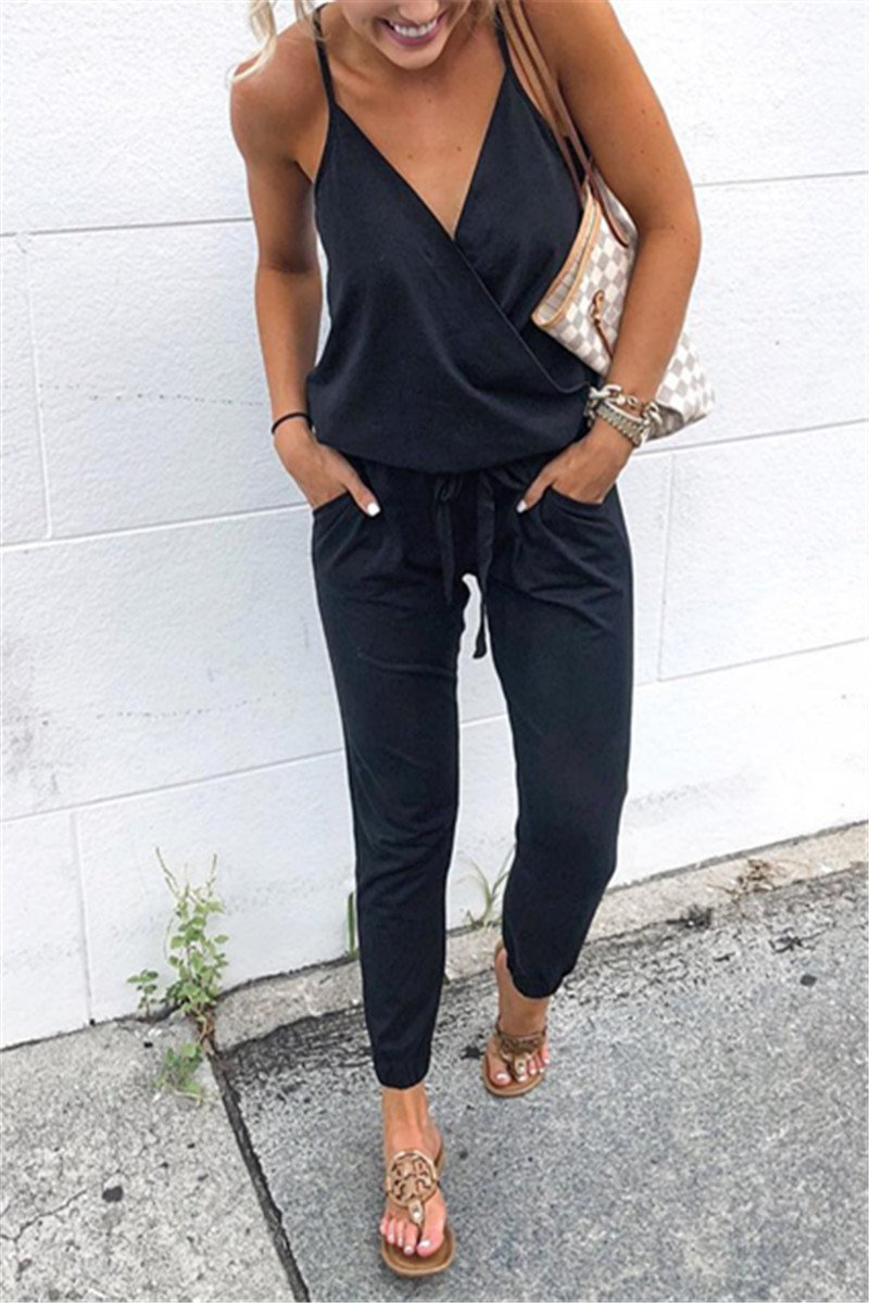 Fashion Solid Patchwork Spaghetti Strap Harlan Jumpsuits