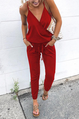 Fashion Solid Patchwork Spaghetti Strap Harlan Jumpsuits