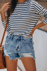 Casual Solid Split Joint Mid Waist Skinny Denim Shorts