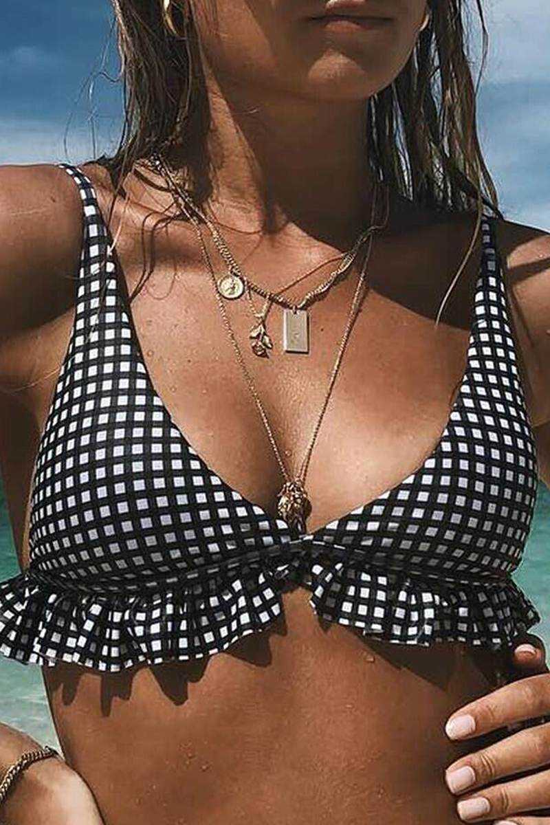 Sexy Plaid Flounce Swimwears