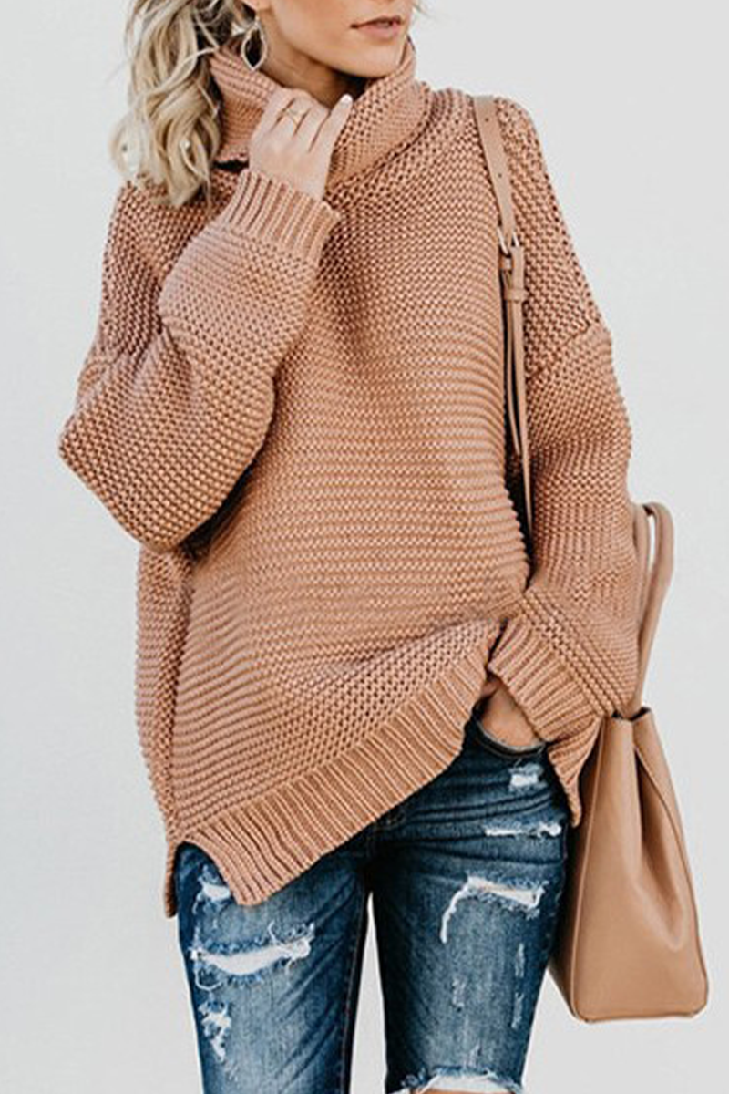 Fashion Solid Patchwork Turtleneck Tops