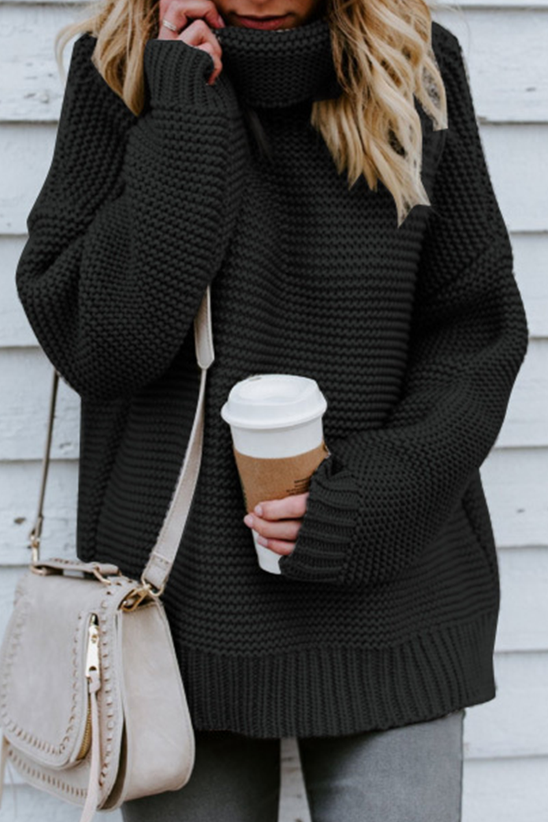 Fashion Solid Patchwork Turtleneck Tops