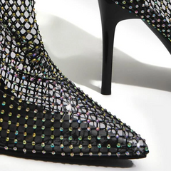 Rhinestone Fishnet Ankle Boots