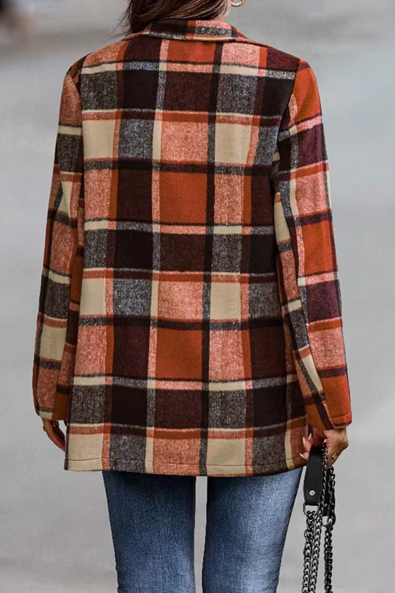 Fashion Plaid Patchwork Turndown Collar Outerwear(6 Colors)