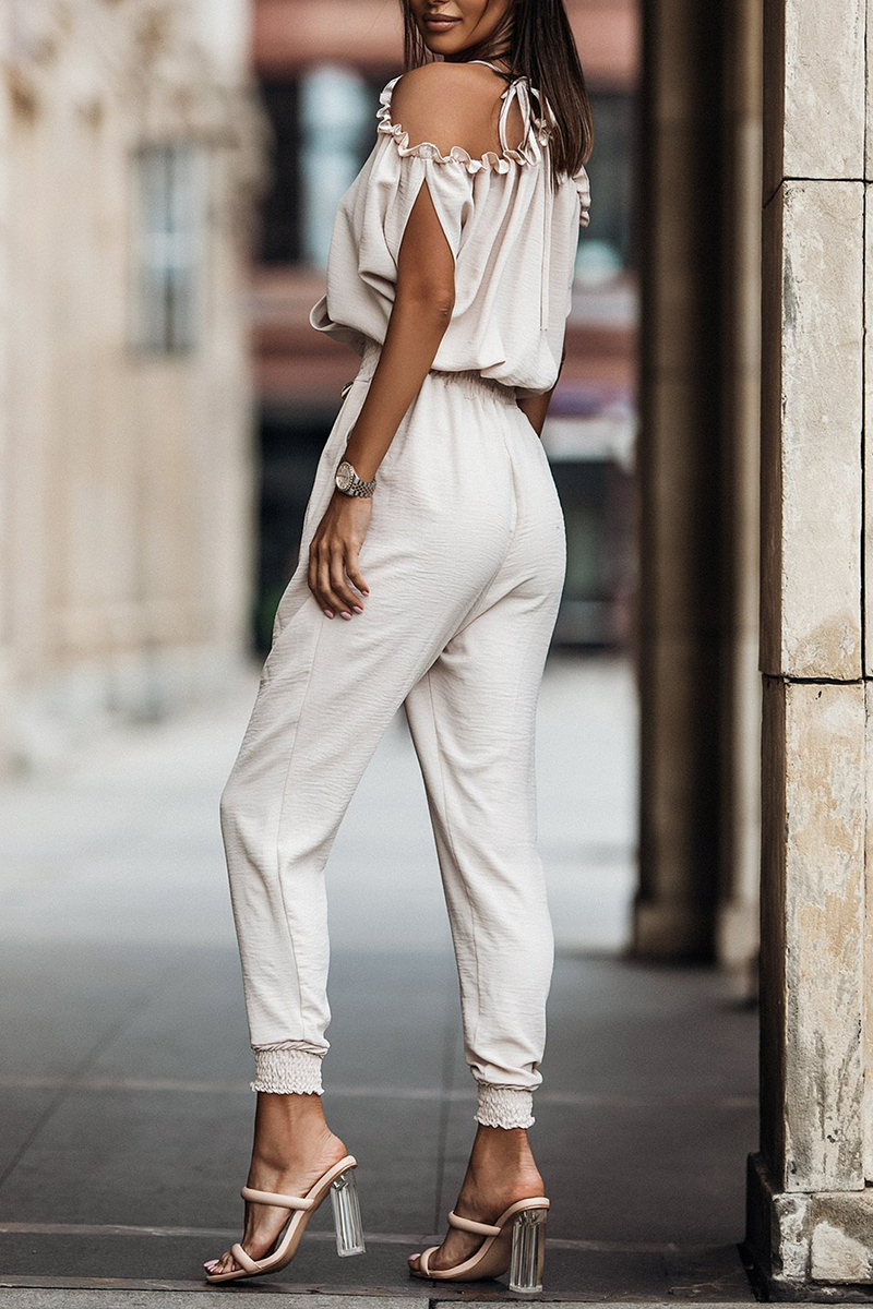 Casual Solid Patchwork V Neck Harlan Jumpsuits