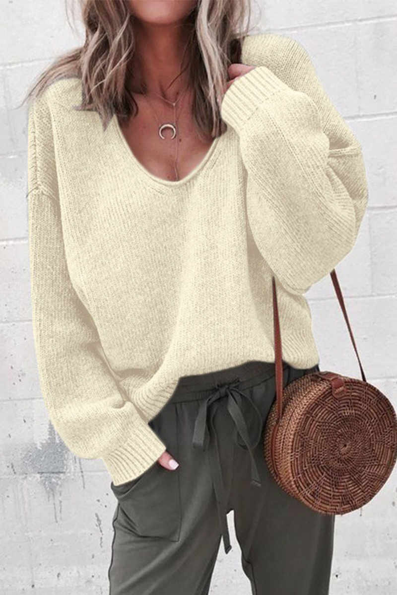 Casual Solid Patchwork U Neck Sweaters(3 Colors)