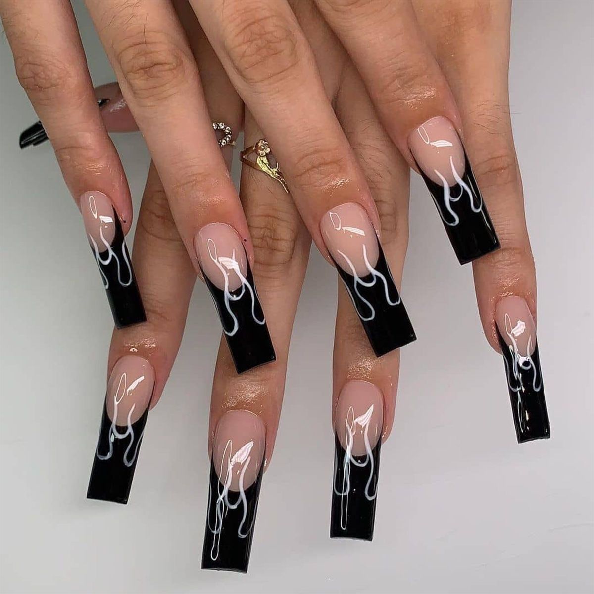 Aesthetic Long Acrylic Coffin Adhesive Nails Sticker Makeup Fashion Fits