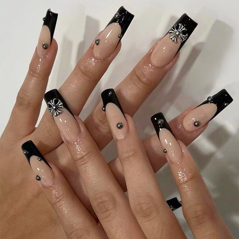 Aesthetic Long Acrylic Coffin Adhesive Nails Sticker Makeup Fashion Fits