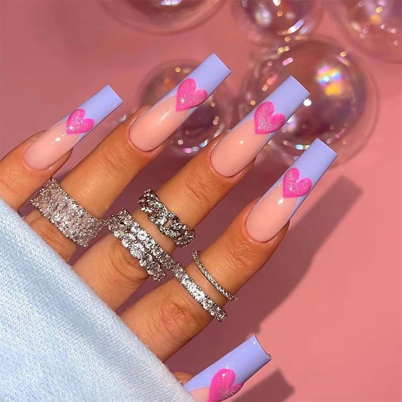 Aesthetic Long Acrylic Coffin Adhesive Nails Sticker Makeup Fashion Fits