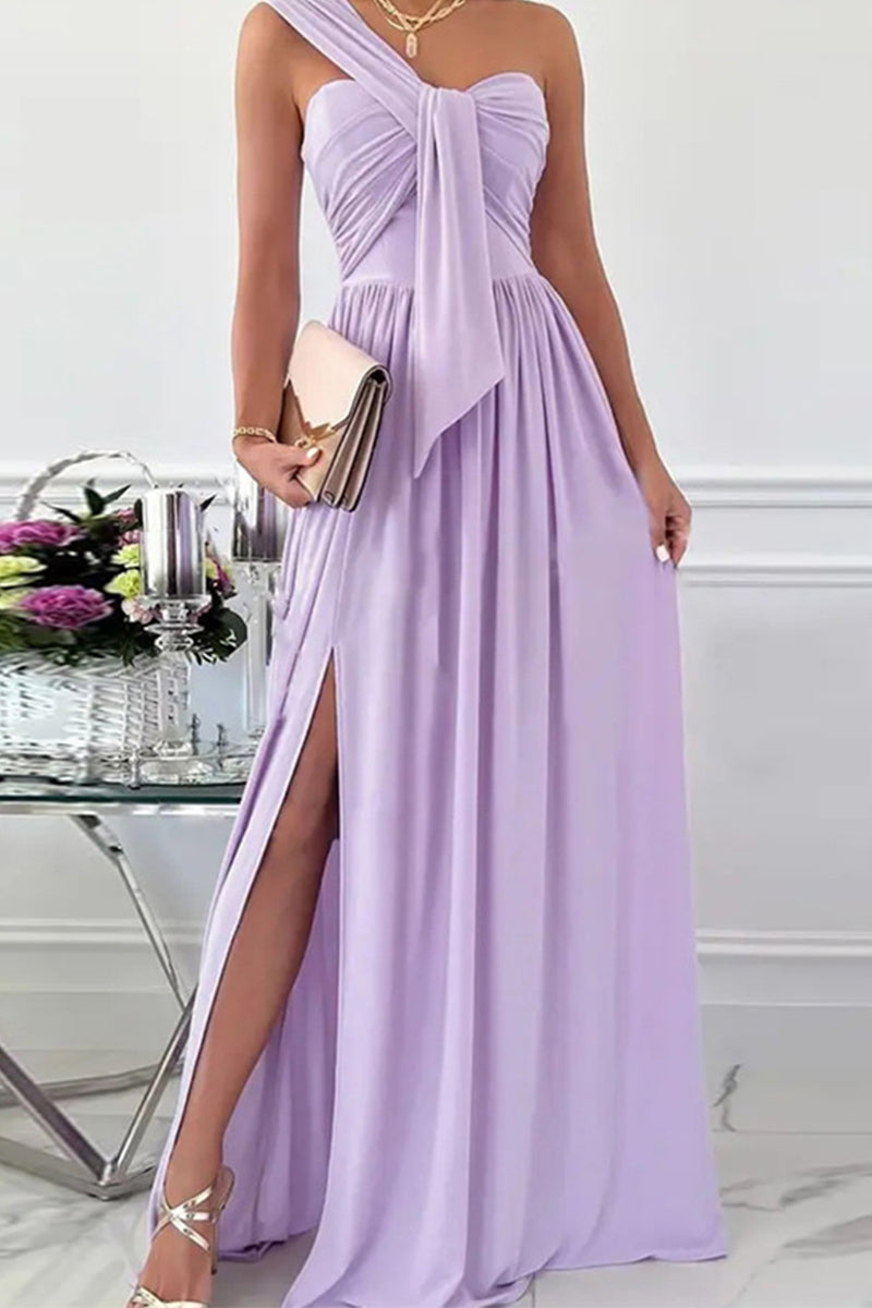 Elegant Formal Solid Asymmetrical Solid Color One Shoulder Irregular Dress Dresses(7 Colors)