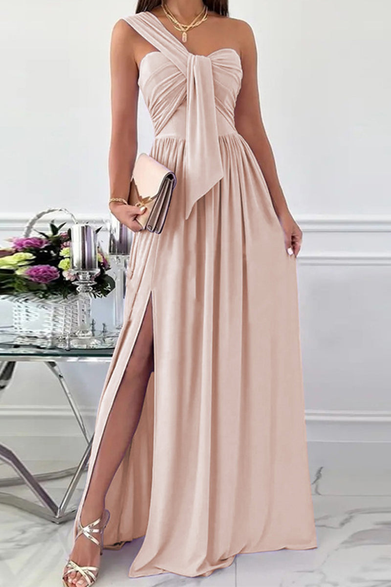 Elegant Formal Solid Asymmetrical Solid Color One Shoulder Irregular Dress Dresses(7 Colors)