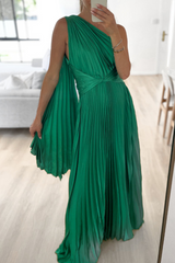 Sweet Elegant Solid Fold Oblique Collar A Line Dresses