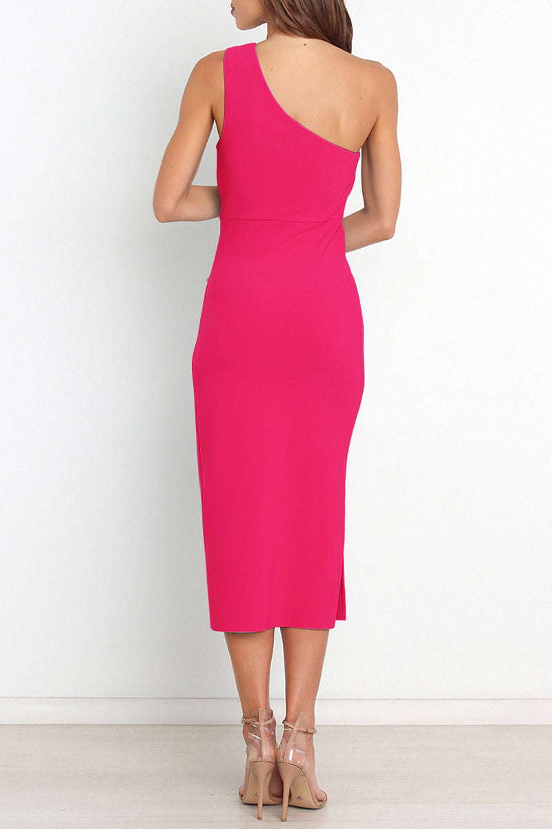 Sexy Simplicity Solid Fold Oblique Collar A Line Dresses