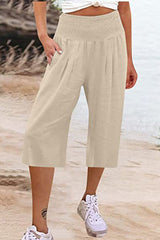 Casual Simplicity Solid Pocket Loose High Waist Wide Leg Solid Color Bottoms(14 Colors)