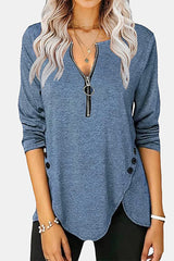 Casual Solid Buckle Asymmetrical Zipper Collar Tops