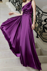 Elegant Solid Slit Oblique Collar Evening Dress Dresses(4 Colors)