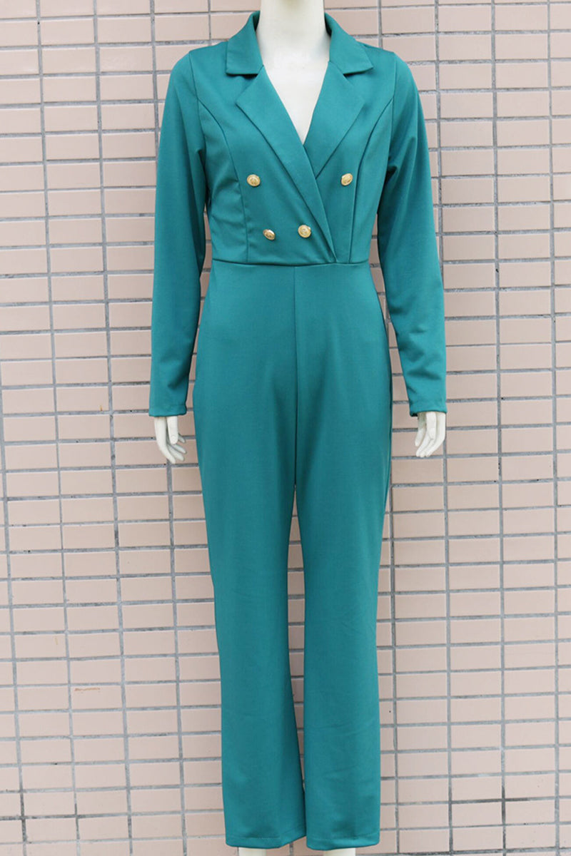 Elegant Solid Buttons Turn-back Collar Regular Jumpsuits(4 Colors)