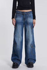 Street Solid Make Old Pocket Loose Low Waist Straight Solid Color Bottoms