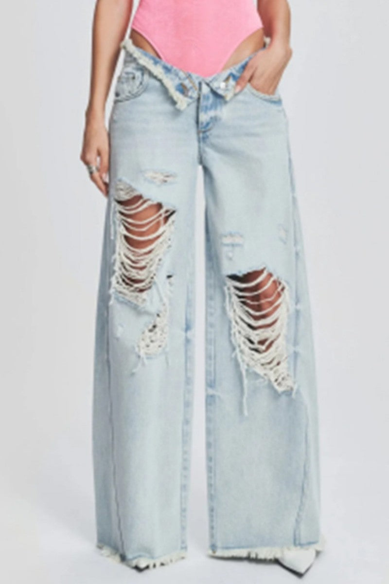 Casual Ripped Patchwork Denim Jeans (Subject To The Actual Object,5Colors)