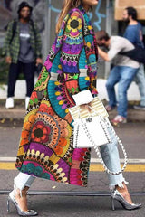 Street Print Patchwork Turndown Collar Outerwear