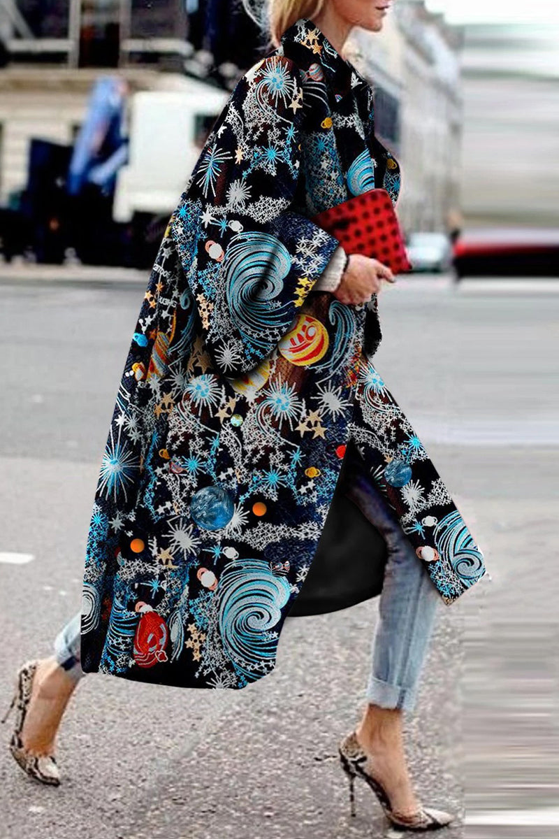 Street Print Patchwork Turndown Collar Outerwear