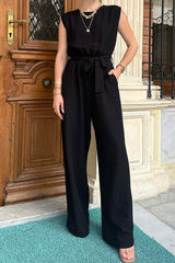 Elegant Solid Frenulum O Neck Loose Jumpsuits(3 Colors)