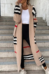 Casual Street Striped Patchwork V Neck Outerwear(4 Colors)