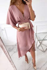 Elegant Solid Asymmetrical V Neck Irregular Dress Dresses